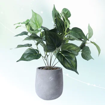 

Artificial Scindapsus Aureus Plants with Cement Pot Decorative Silk Plant for Home Decor (Green)