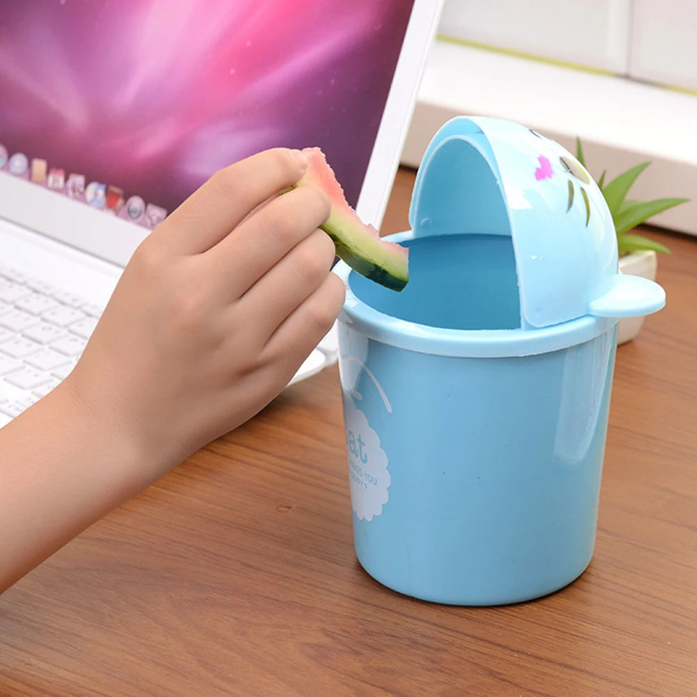 

2019 Mini Trash Can Desktops Trumpet Creative Trash Can Covered Cartoon Cute Trash Can Kitchen Living Room Trash Can