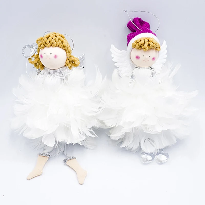 

Cute Gold Silver Feather Angel Plush Doll Christmas Desktop Decoration Christmas Tree Pendant Window Display Ornaments Xmas Gift