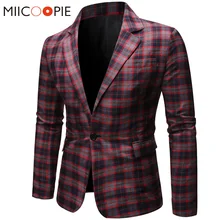 Клетчатый Красный Блейзер с принтом для мужчин повседневное свадебное платье на одной пуговице Masculino обтягивающий официальный костюм Veste деловой мужской Блейзер Куртка