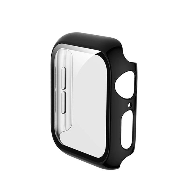 Glass+Case Full Cover For Apple Watch Case Series 6 SE 5 4 3 2 iWatch Case Accessor 44mm 40mm 42mm 38mm Protector Apple Watch Black