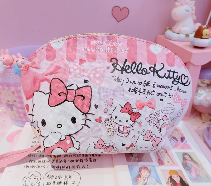 Мультфильм Sanrio Ползунки с принтом «Хэллоу Китти» с рисунками из мультфильма «My Melody Cinnamoroll Pompompurin персонажи Little Twin Stars косметичка милая сумка для хранения косметики для подарок для девочек