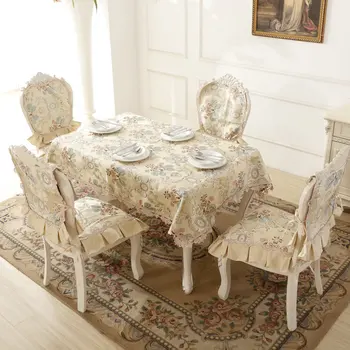 

European Chenille Lace Table Cover Cloth Square Rectangular Jacquard Home Kitchen Party Tea Dining Tablecloth Chair Cover Set
