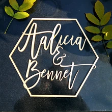 Персонализированные шестиугольник на заказ свадебное имя знак дерево, имя знаки деревенские Свадебные центральные страны свадебные украшения