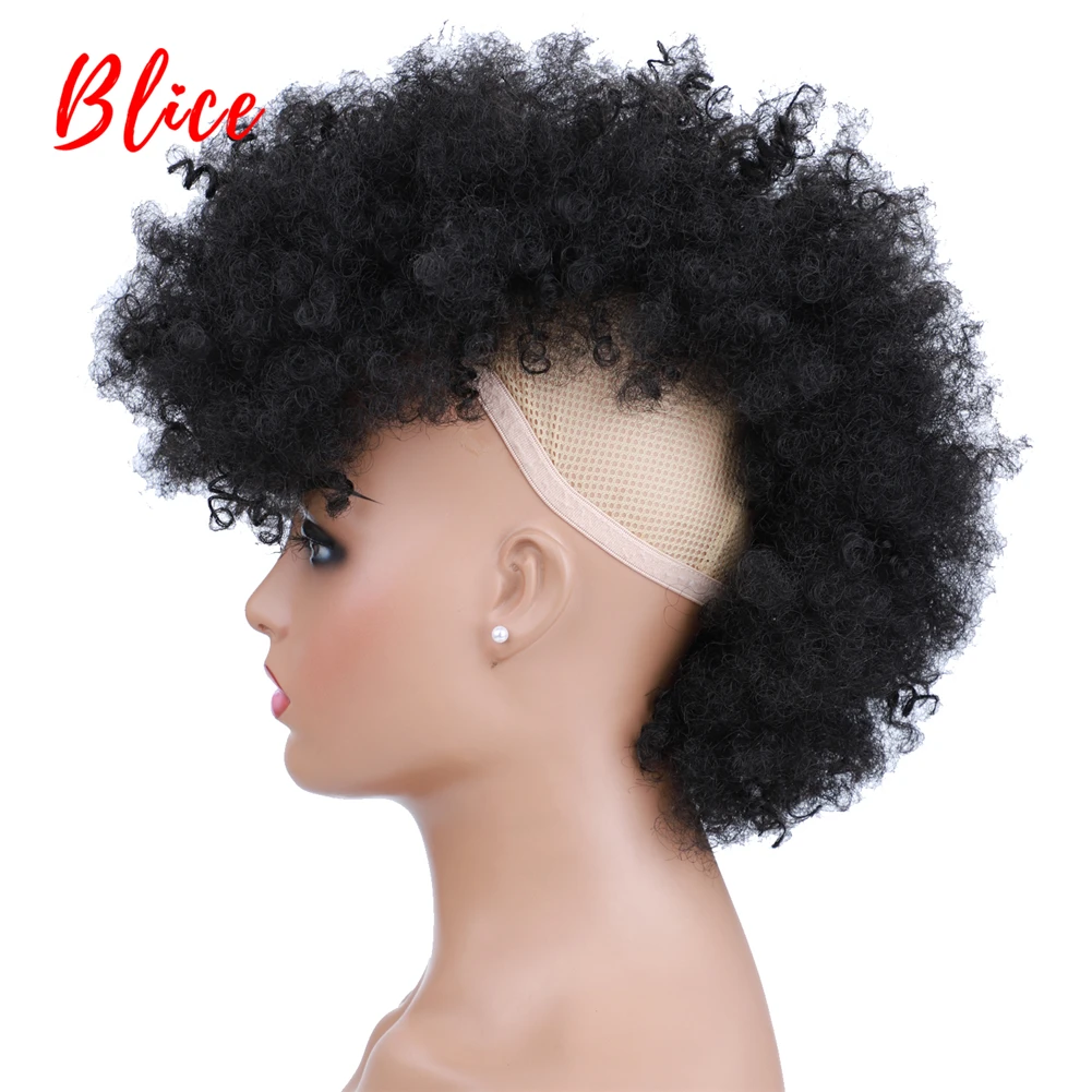 Grampos de Peruca em Extensões de Cabelo Blice Sintético Alta Puff Afro Kinky Encaracolado Curto Meio-parte 90 g - Peça Ntural Preto 5 High Quality Apliques e perucas