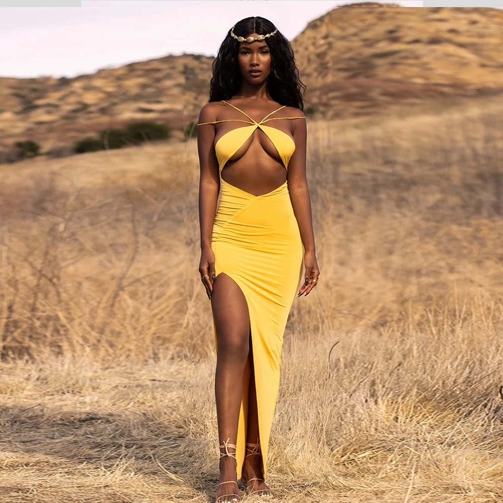 tight fitted yellow dress