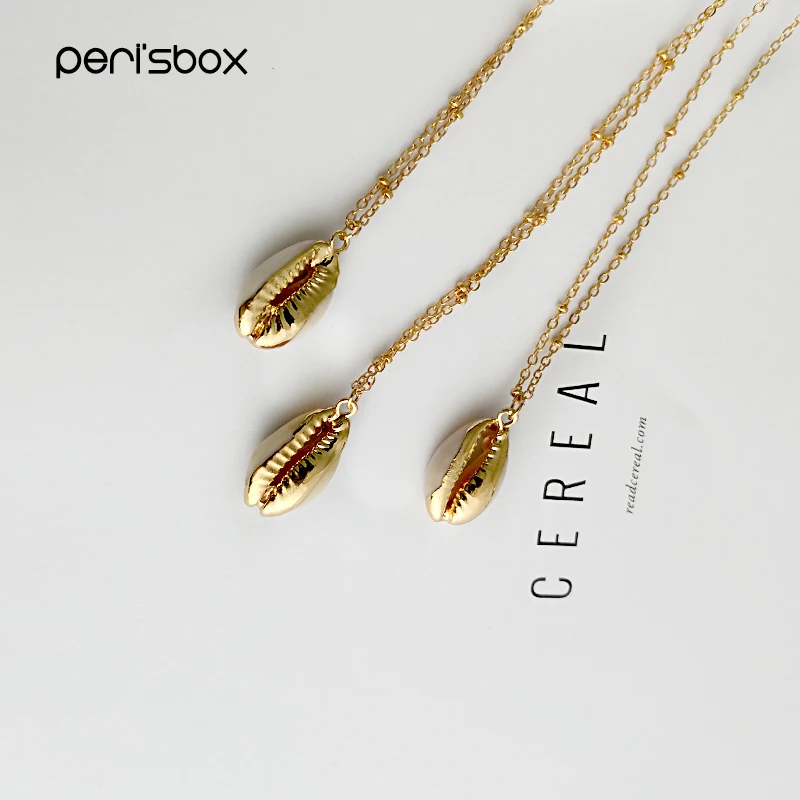 

Peri'sbox 2019 Ocean Gold Dipped White Shell Necklace Bohemia Cowrie Shell Pendants Necklaces Summer Simple Jewelry for Women