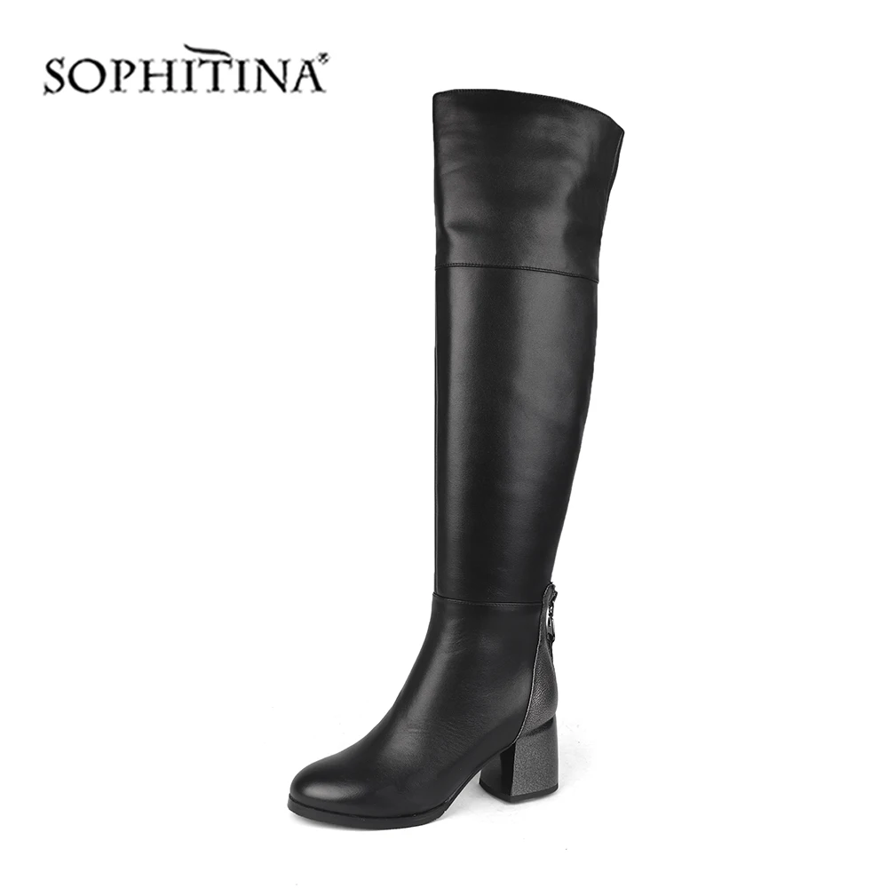 SOPHITNA/модные женские ботинки новые зимние сапоги выше колена Из Высококачественной овечьей шерсти с круглым носком на молнии; трендовые ботинки; SC218