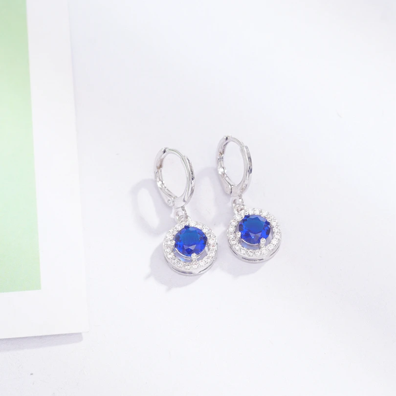 blue Серьги полые круглые обручи серьги на подарок девочке Белое Золото Цвет кубический цирконий Свадебные Круглые серьги для женщин - Окраска металла: blue