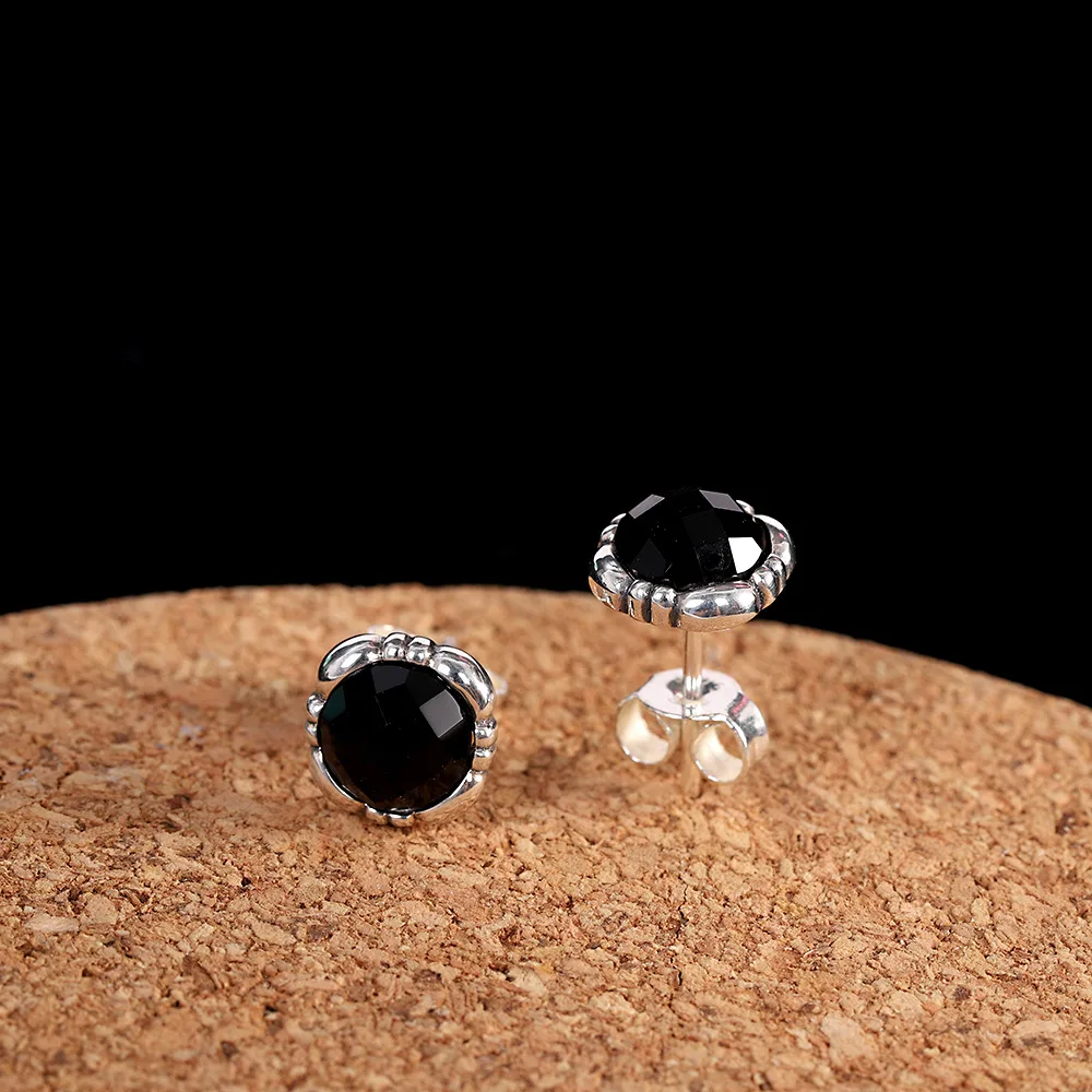 s925 silver distressed black agate geometric earrings