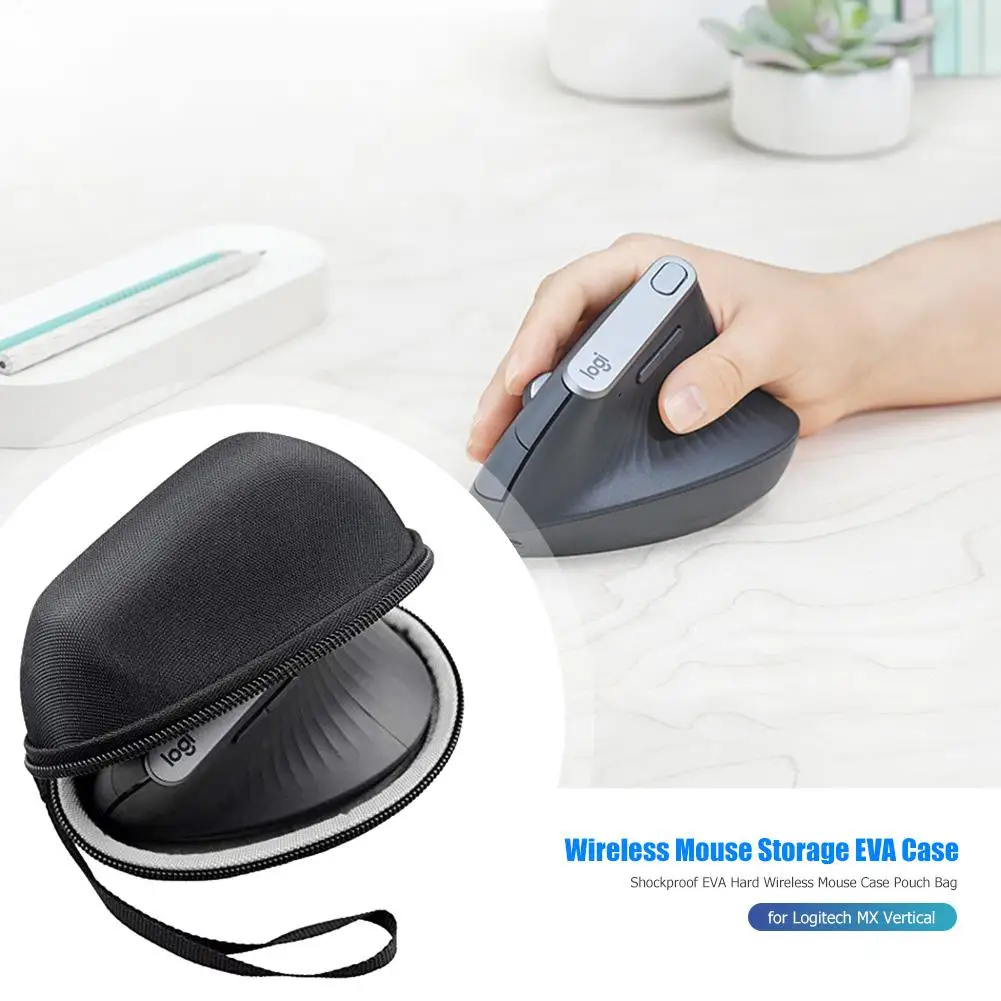 Estuche de almacenamiento para ratón inalámbrico, funda de goma EVA resistente, suave, con cremallera de 360 grados, bolsa portátil duradera para Logitech MX Vertical