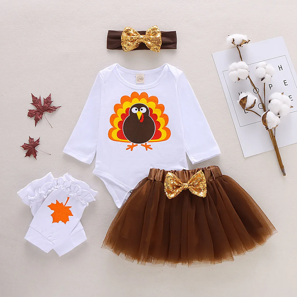 Зимняя одежда для маленьких девочек; Рождественский наряд; ползунки «индейка» на День Благодарения; боди; фатиновая юбка; хлопковая одежда; roupa infantil