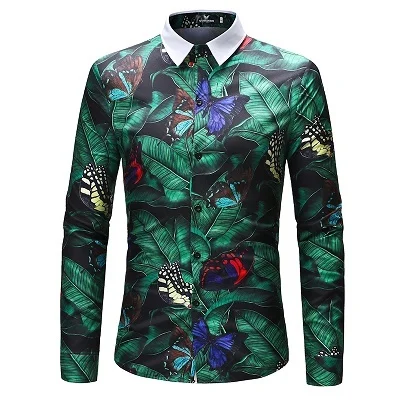 Новое поступление Модная фирменная одежда для мужчин Slim Fit Мужские рубашки с длинными рукавами мужские повседневные цветочные рубашки с 3D принтом Большие размеры 4XL - Цвет: CS47
