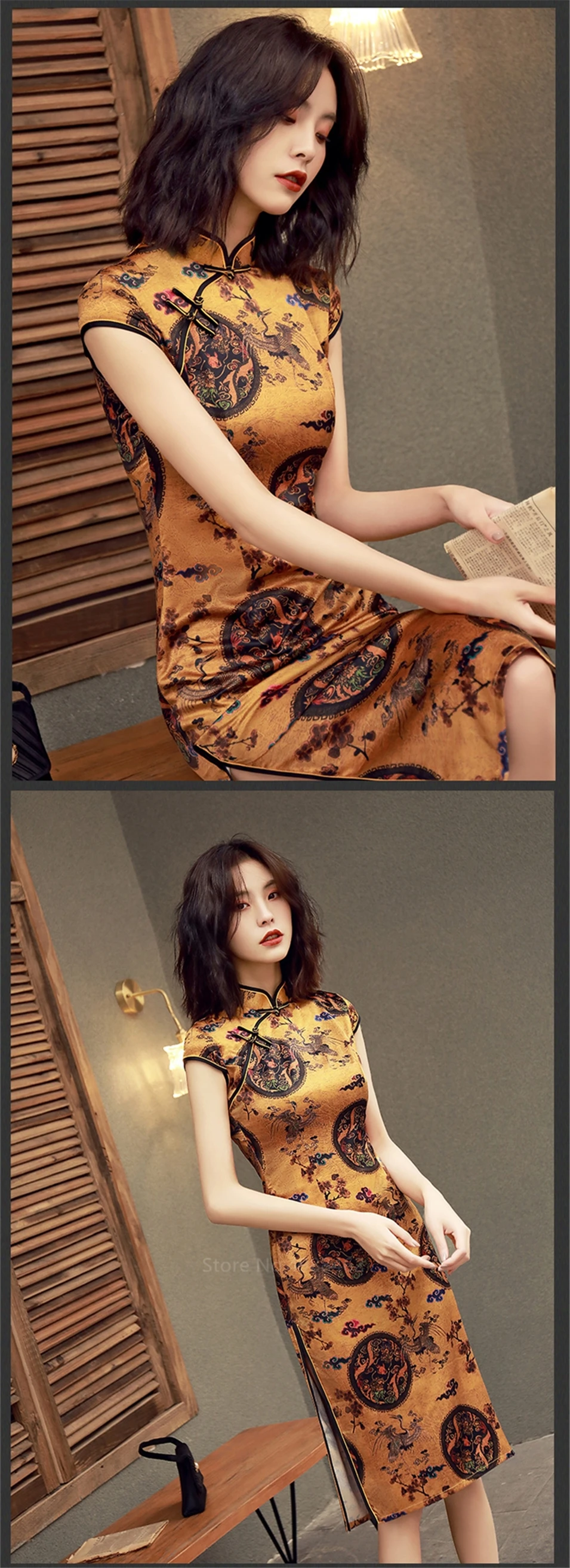 Китайское традиционное платье Cheongsam Qipao для женщин и девушек, вечерние, свадебные Модные Винтажные ретро атласные Короткие Платья с цветочным принтом