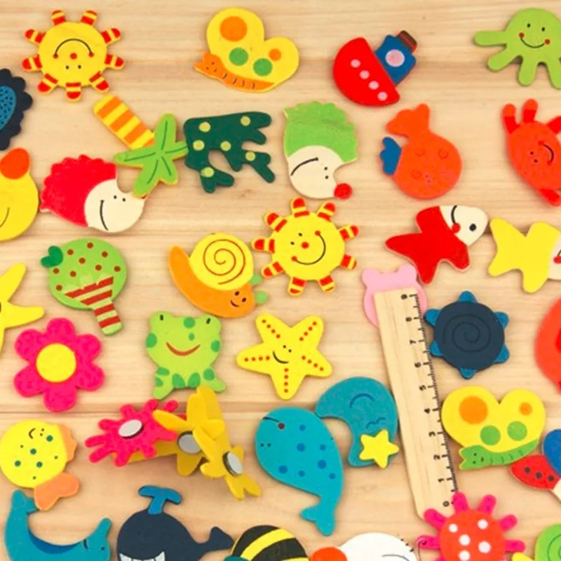 12 шт./упак. красочные детские деревянный магнит мультфильм шаблон Кухня магнитные наклейки для холодильника Развивающие игрушки для детей, подарок на день рождения