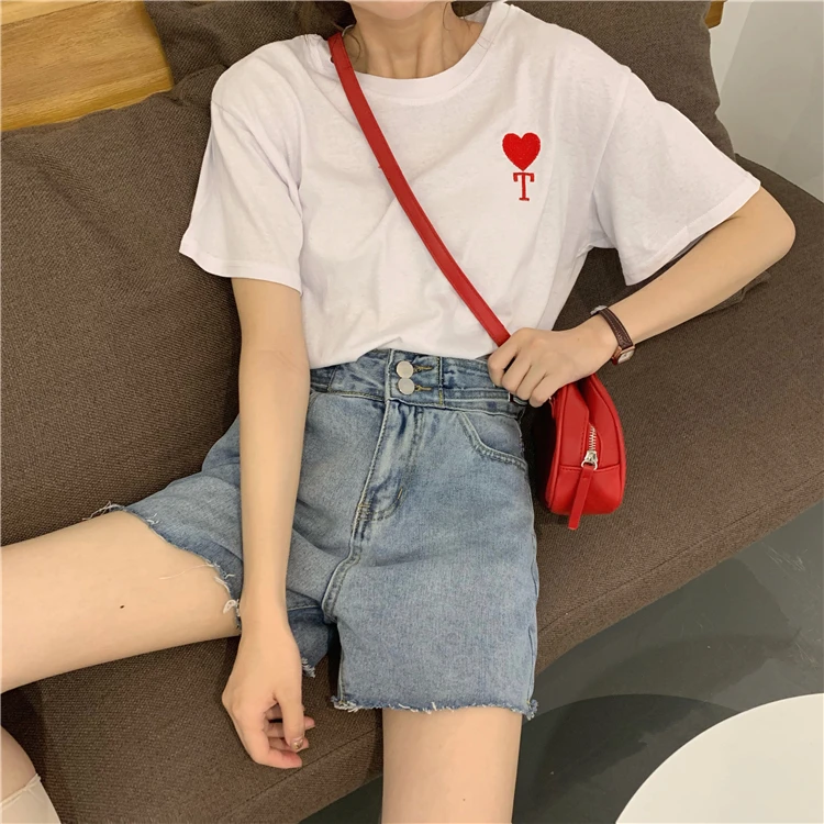 Узкие джинсовые шорты с высокой талией; повседневные свободные брюки