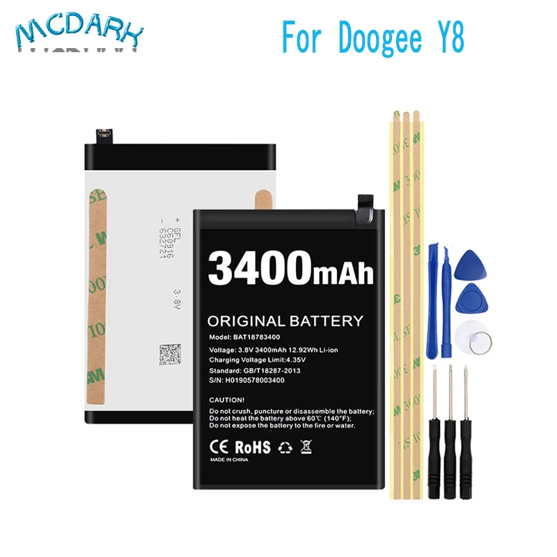Для Doogee Y8 батарея Batterij 3400 мАч Высокая емкость Замена батареи для Doogee Y8 сотовый телефон+ Бесплатные инструменты