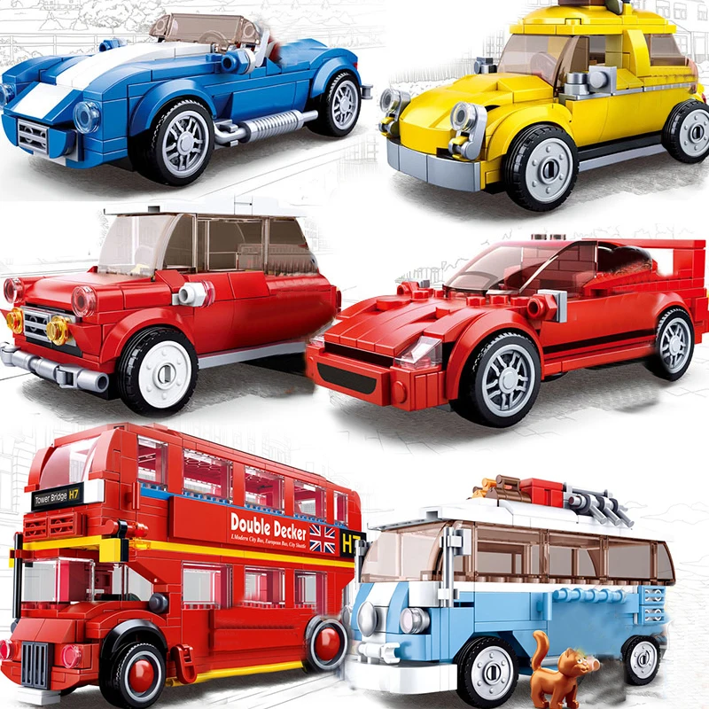 

Sluban City vehicle compatible legoed Speed Champions Racing Car double-deck bus sets model Building Blocks Bricks Kids Toys kit