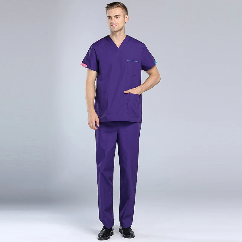 Summer Doctor Men Surgical Clothes Nurse Medical Uniform New V-Neck Uniform Hospital Medical Beauty Salon Scrub Set Short Sleeve