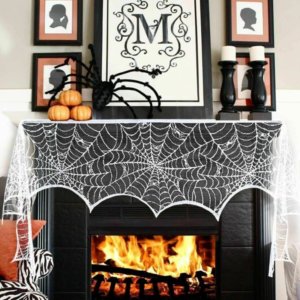 Cobweb Halloween Fireplace Scarf Lace Spiderweb Mantle Cloth Cover Home Decor 