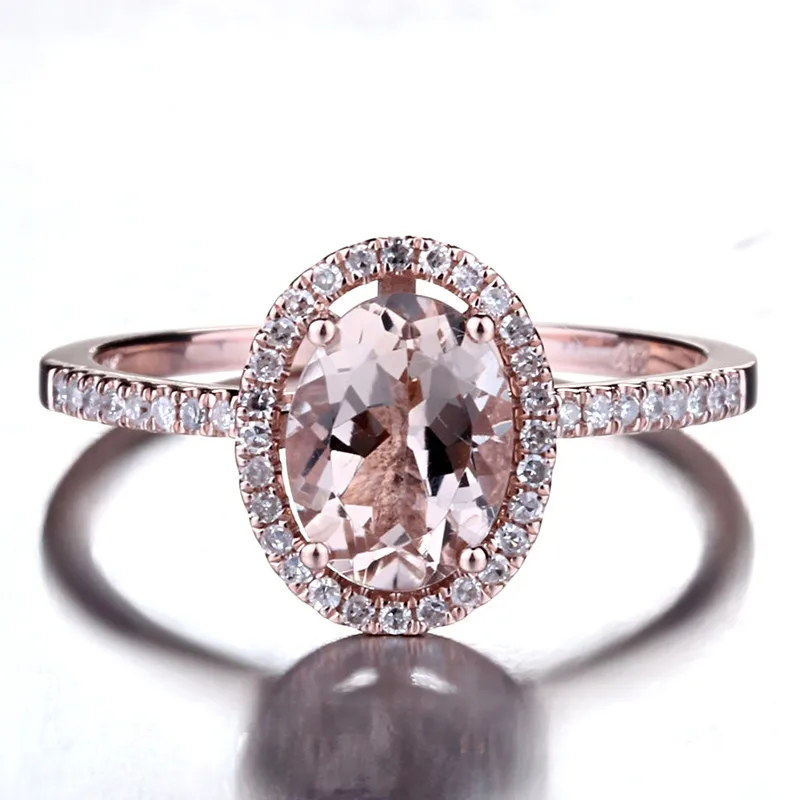 Овальный 6X8MM 1.2ct морганит натуральные бриллианты Твердые 10K розовое золото
