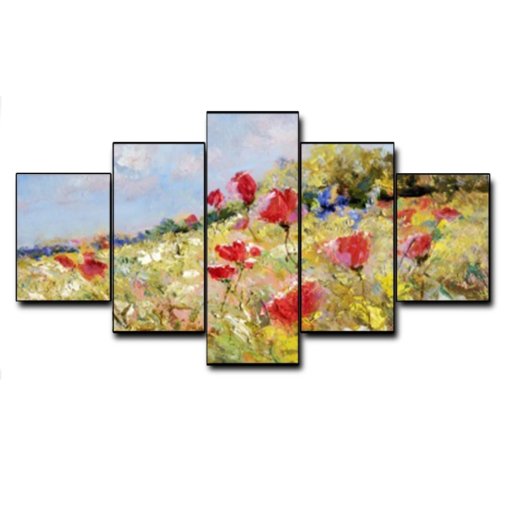 Canvas Art Oil Painting Ocean of flowers Flowers on the hillside Art Poster Picture Wall Decor Home Decoration For Living room