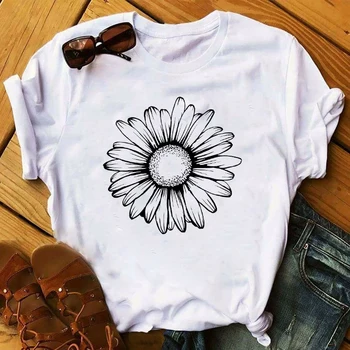 

Women 2020 Spring Summer Sunflower Floral Clothing Print Lady Womens Top Ladies Graphic Female T Shirt T-shirts Tee T-Shirt