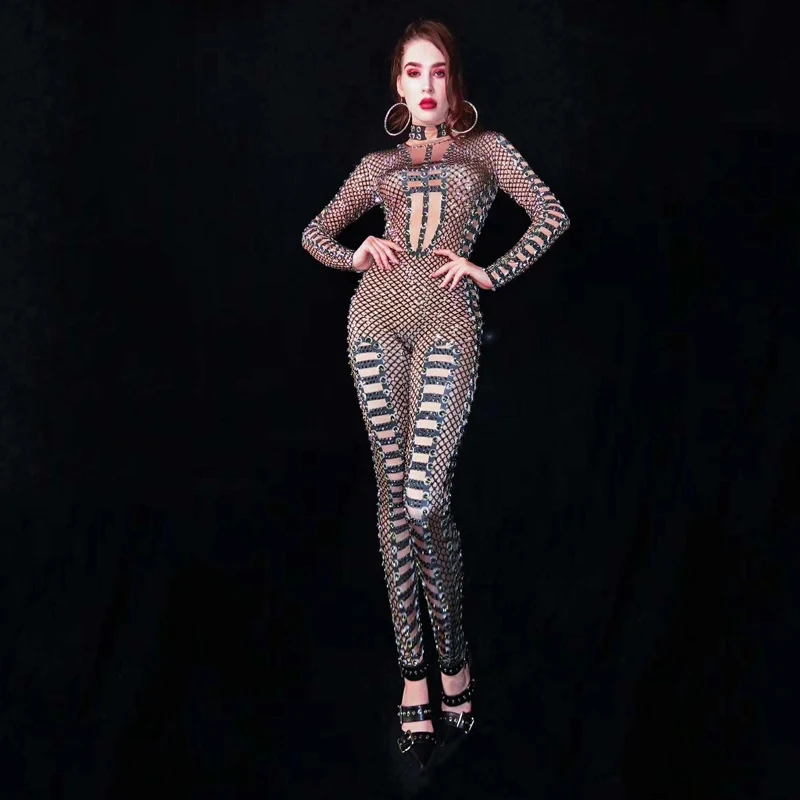 Jumpsuit Стразы Roupa Feminina, комбинезон для ночного клуба, костюм певицы, одежда для выпускного вечера, одежда для сцены, платья для выступлений в африканском стиле для женщин - Цвет: Jumpsuit