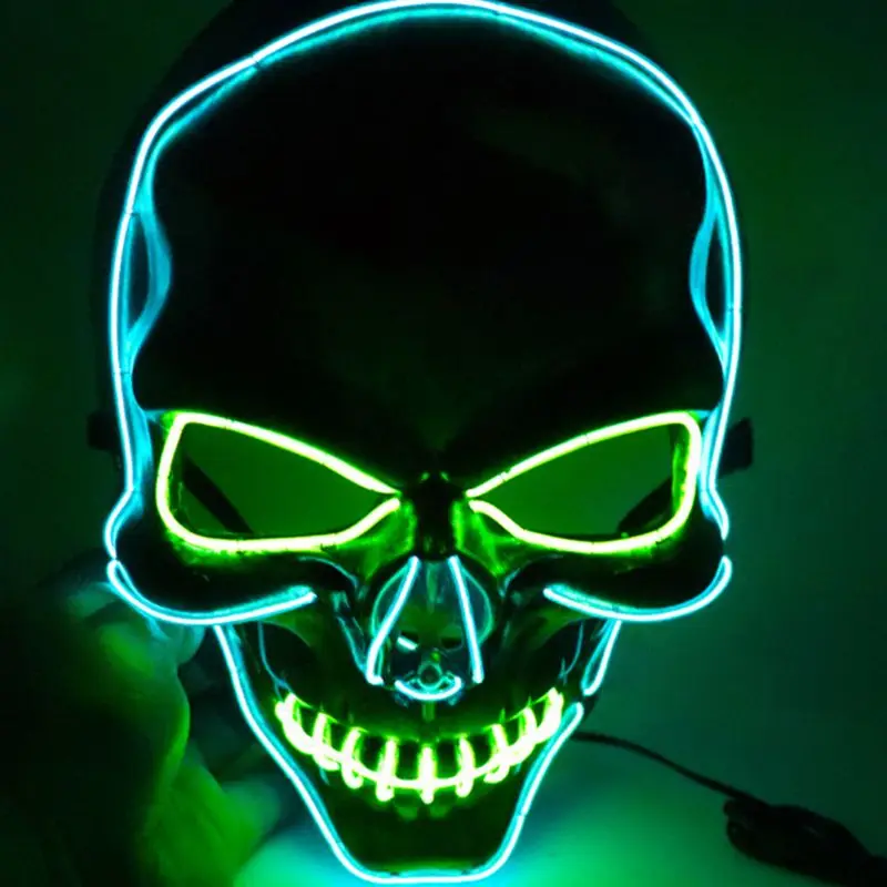 Halloween Scary Death Skull Skeleton Mask Neon LED Light Up Cosplay Horrifying Ghost Costume Festival Party Decoration