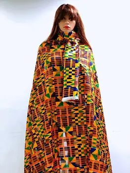 

Hot sale Gahna Style satin silk fabric with organza ribbon African wax design 2019 high quality 4+2yards