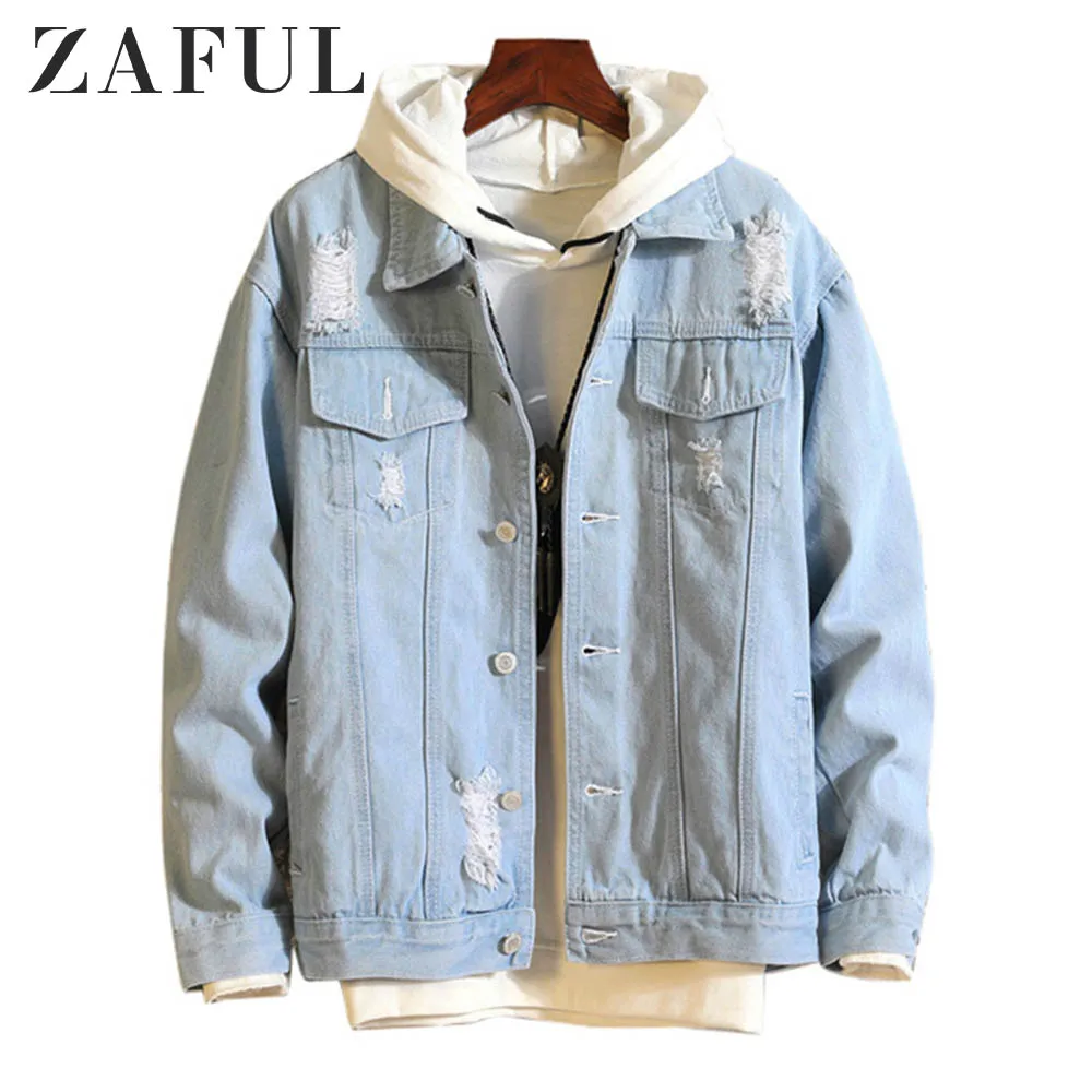 ZAFUL Повседневная джинсовая куртка с потертостями мужская повседневная
