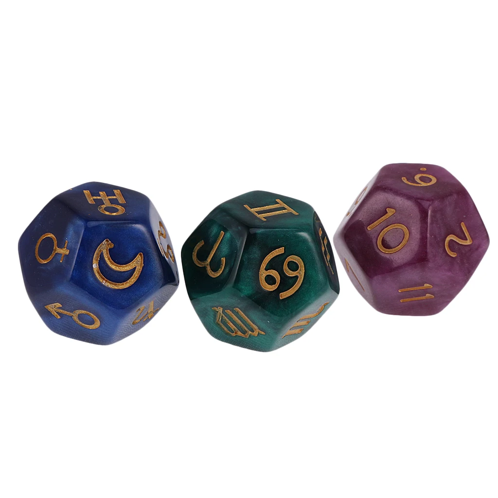 3Pcs Pearl 12-sided Astrology Dice D12 Dies For Constellation Divination Toy Party Gambling Dices Game Digital Dices