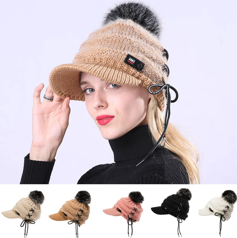 Fashion Men and Casual Women Winter Visors Solid Adjustable Acrylic Winter Warm Visors Unisex for Adult Gorro Invierno Hombre