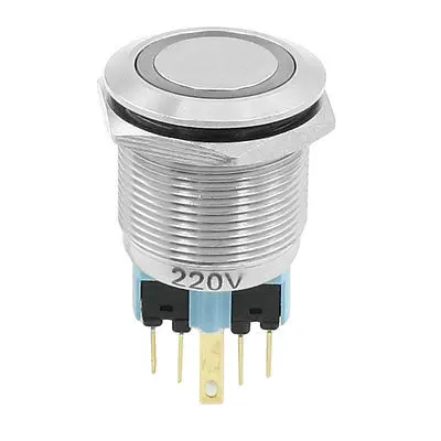 

220VDC Yellow Lamp 6 Pin NO NC 22mm Latching Metal Push Button Switch