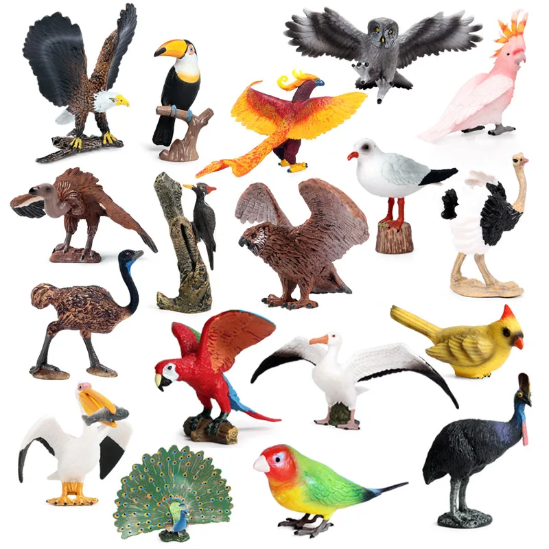 Oenux Bird Paradise Parrot Peacock Woodpecker Toucan Owl Ostrich Phoenix Animals Action Figure PVC Birds Figurines Kids Toy Gift | Игрушки и