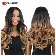 Wignee синтетические волосы на кружеве длинные Омбре черный до коричневый для женщин натуральные волнистые волосы парик волокна косплей/на каждый день/парики из натуральных волос для вечеринки