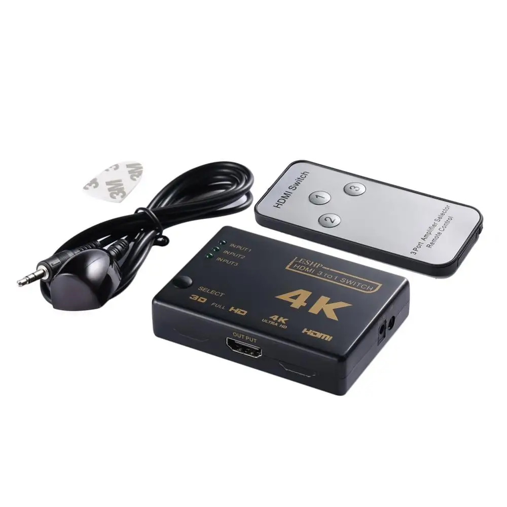 Leshp Nero 3 a 1 4K 1080P Hdmi Switch Audio Video Switcher Splitter Hub per PS4 Hd Tv HDML1.4b Ad A
