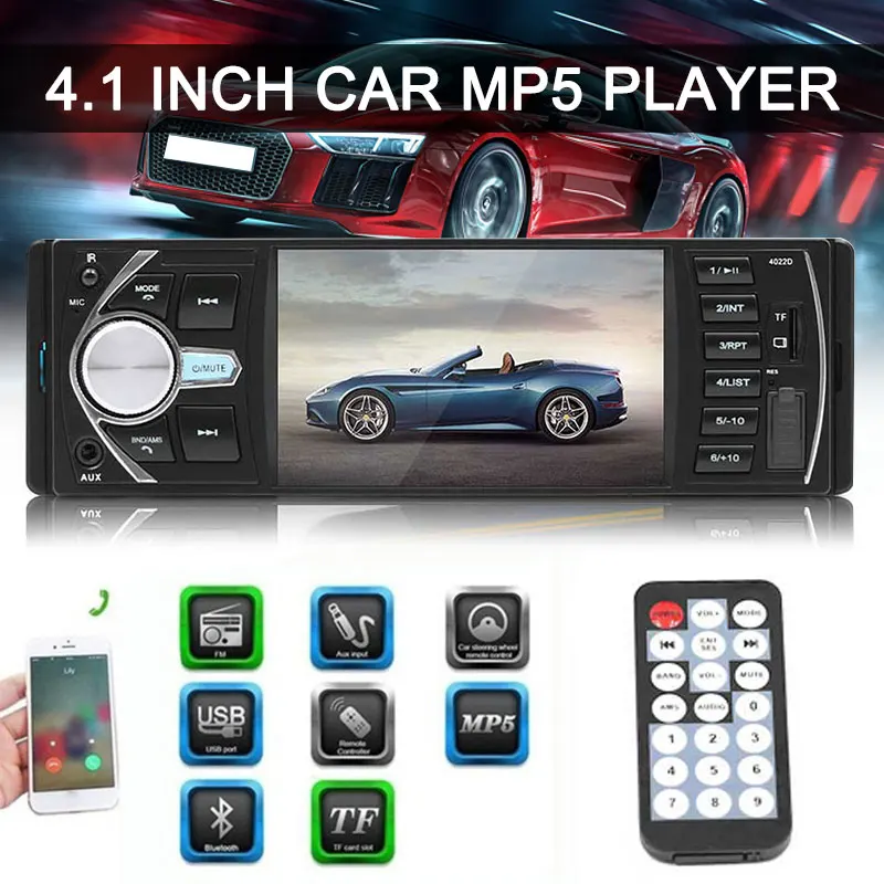 

Smart Car Bluetooth MP5 Support Rear View FM 4.1-Inch USB AUX Durable 1Din Car MP5 Player Auto MP5 Player Multimedia
