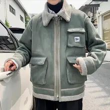 Зимнее утолщенное мужское модное пальто из меха ягненка, Европейская и американская мотоциклетная Мужская куртка большого размера, свободная трендовая Меховая куртка