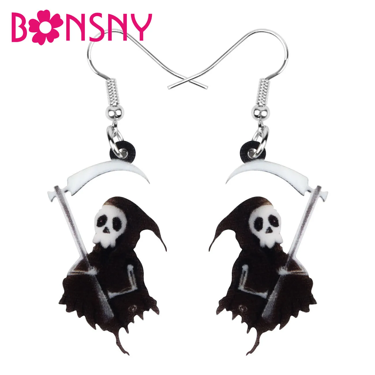 Bonsny акриловые скелетоны для Хэллоуина жнец смерти серьги-подвески в форме капли