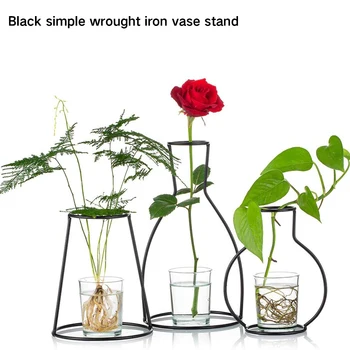 

New Fashion Style Retro Iron Line Flowers Vase Metal Plant Holder Modern Solid Home Decor Nordic Style Iron Plants Flower Vase