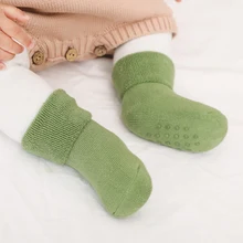 3 пар/лот, зимние носки для новорожденных теплые носки из резинового хлопка детские Нескользящие домашние тапочки Комплект носков для малышей, толстые махровые носки для малышей
