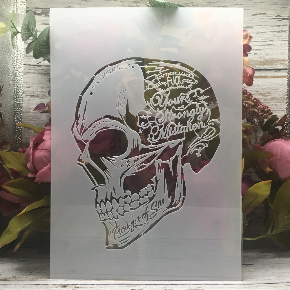 A4 29cm Awesome Skull Head Words DIY Layering Stencils Wall Painting Scrapbook Coloring Embossing Album Decorative Template a4 29cm merry christmas words diy layering stencils wall painting scrapbook coloring embossing album decorative template