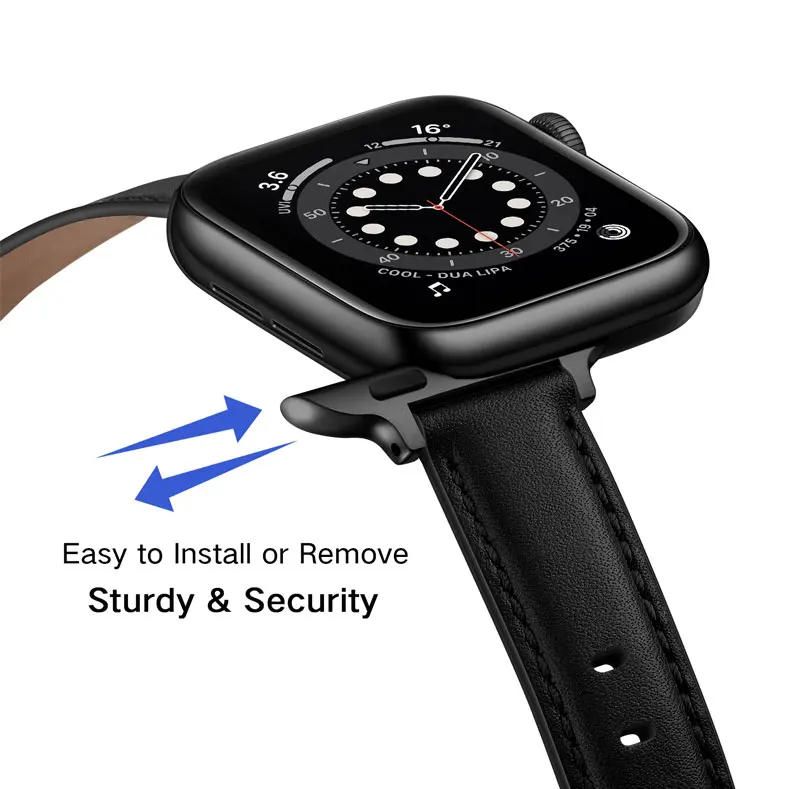 Bracelet en cuir véritable pour Apple watch, fin, 40mm, 44mm, 38mm, 42mm, série 6 5 4 3 SE, 14MM de largeur