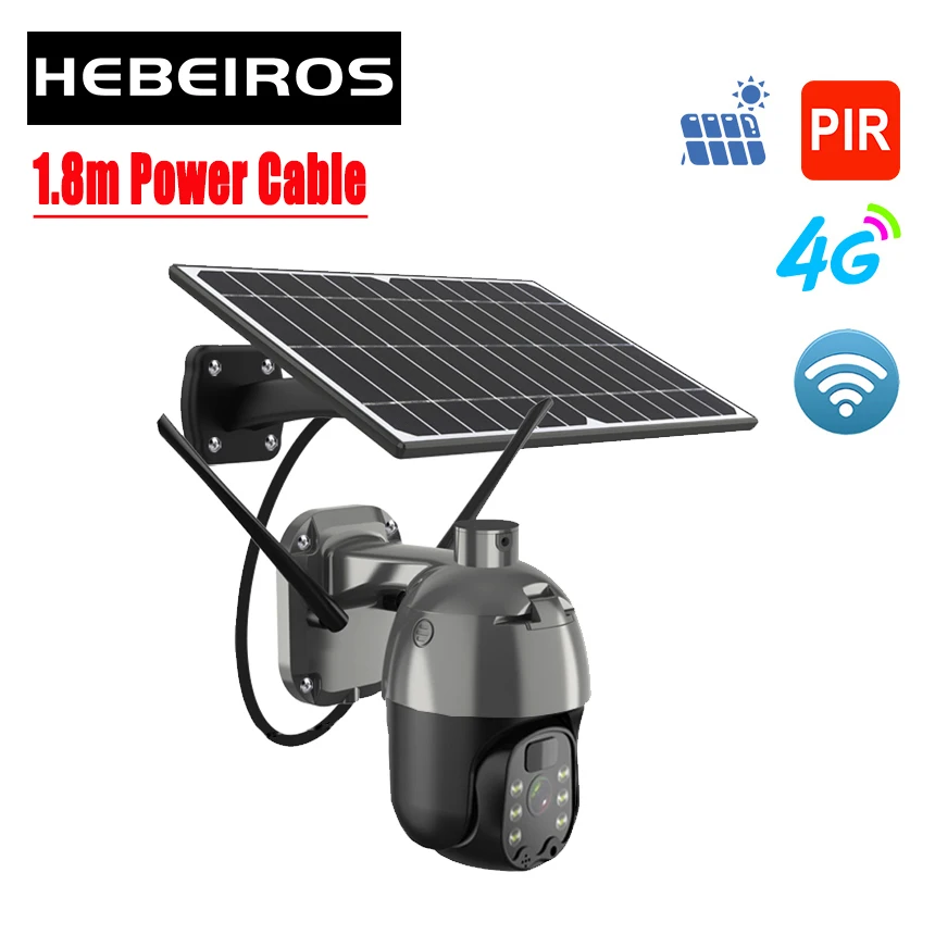 Hebeiros 4G LTE FDD GSM Solar Battery Wireless PTZ Camera HD 1080P Outdoor Waterproof CCTV Security Surveillance Wifi IP Camera