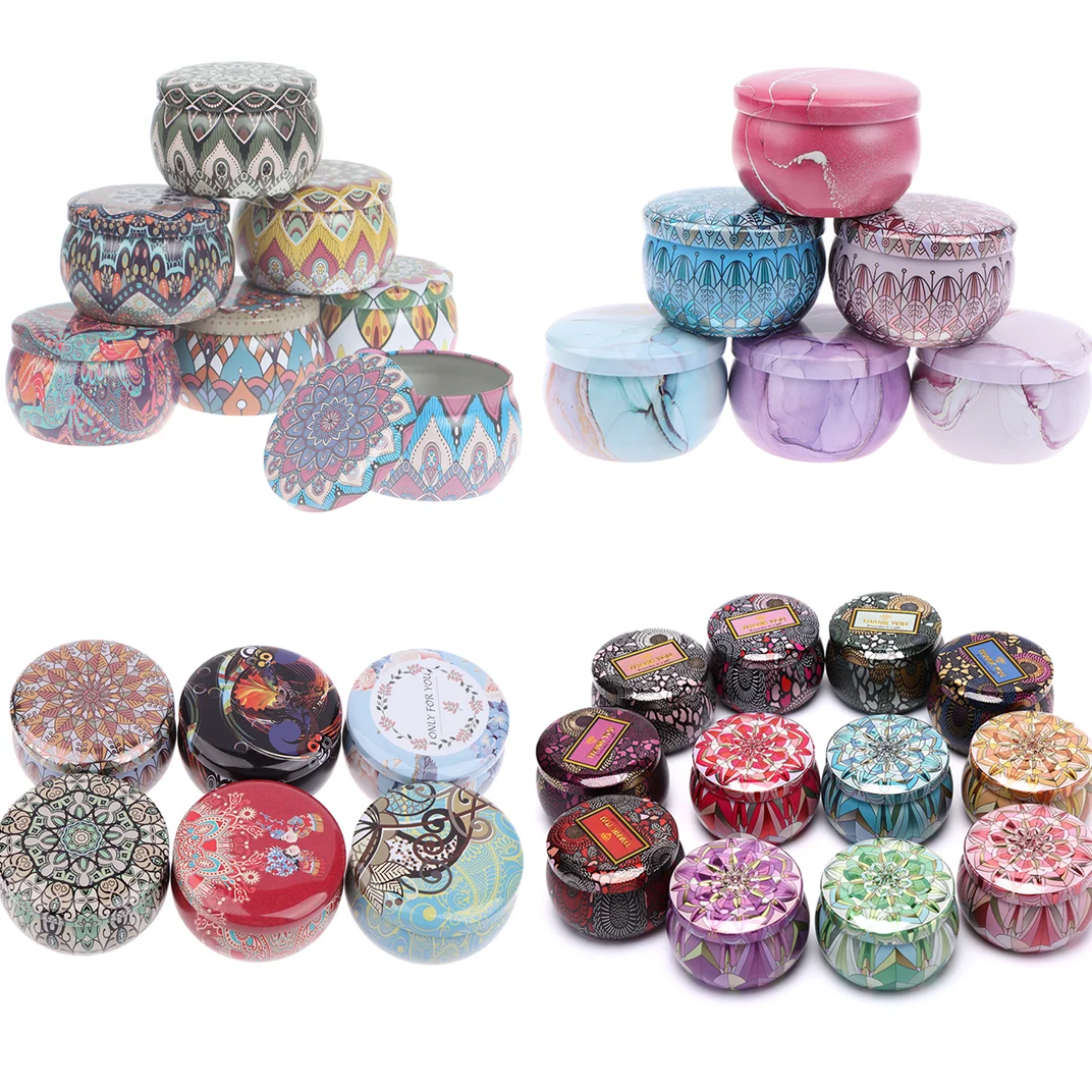 

1PC 50 Styles Empty Tinplate Box Tins Cans Jars Containers Wicks Sticker Centering for Aroma Essential Oil Soy Candle Supplies