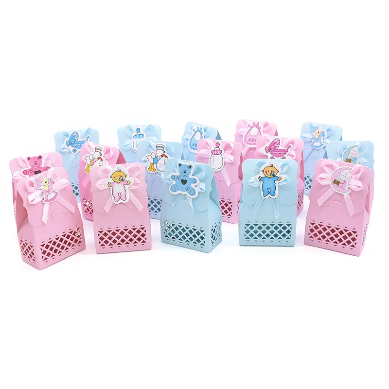 

12pcs/lot Girl Boy Gift Bags Baby Shower Favors Mini Candy Chocolate Boxes for Gender Reveal Party Supplies Packaging Decoration