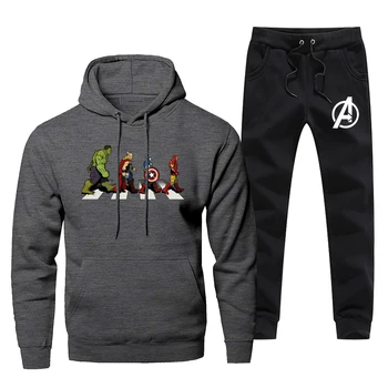 

The Avengers Funny Print Hoodies Sweatshirts Iron Man Casual Mens Sets Fleece Fashion Sweatpants 2019 Winter Warm Chandal Hombre