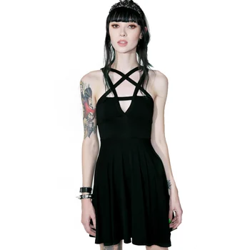 

Wipalo New Women'S Sexy Black Five-Pointed Star Dress Solid Color Backless Spaghetti Straps Evening Mini Dress Vestidos Summer