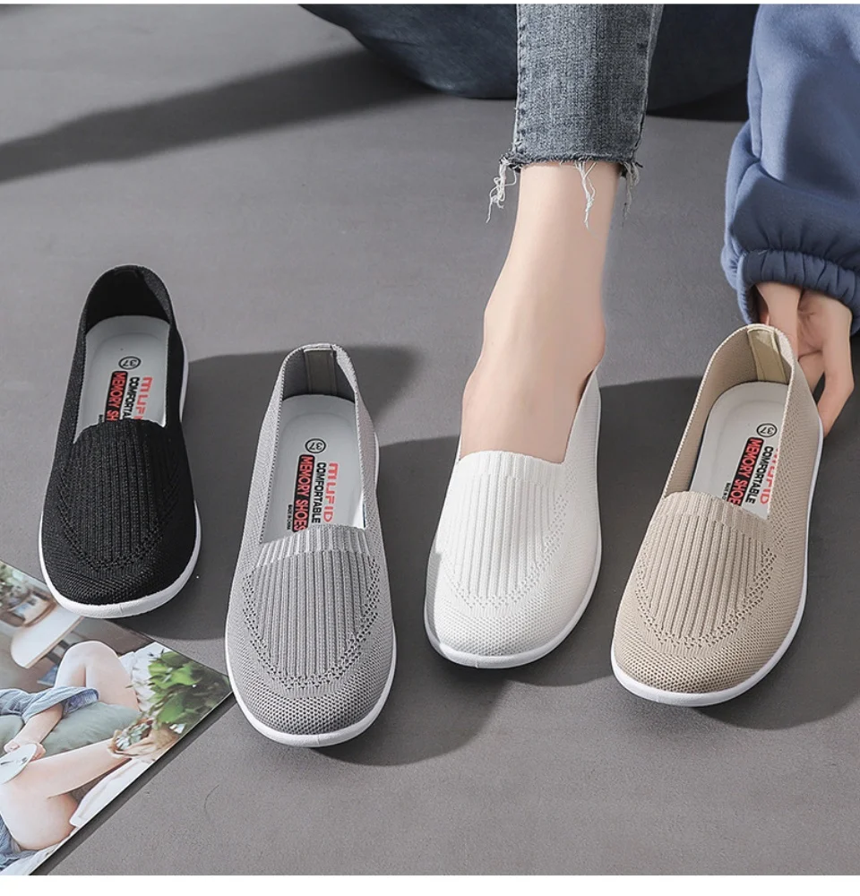 ballets flats shoes Atikota Mesh Women Lightweight Sneakers Summer Hollowed Non-Slip Soft Breathable Slip On Flats Female Casual  Maternity Shoes womens flat cowboy boots